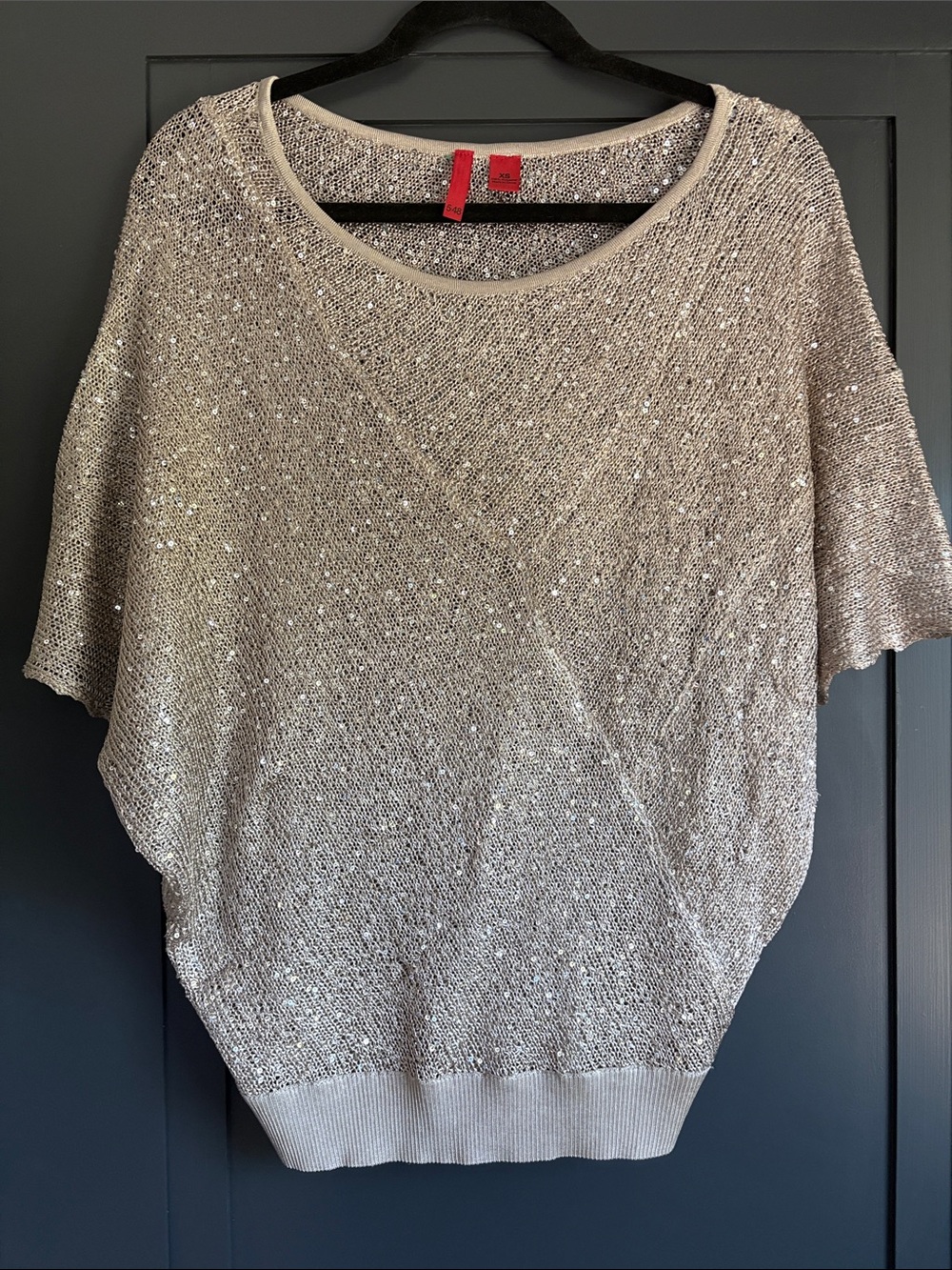 5/48 Metallic Beige Short Sleeve Knit Top